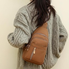 Small Sling Bag for Women, Leather Fanny Pack Crossbody Bags for Women, Chest Bag With Guitar Strap, Waist Packs Bag for Travel, Coffee, Fashion