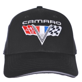 JH DESIGN GROUP Men's Chevy Camaro V-Flags Logo Cap Adjustable Black Hat