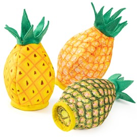 No Stuffing 3pc Squeaky Dog Toys 2 in 1 Interactive Plush Dog Toy Pineapple Shaped Rip&Reveal Toy for Boredom- Perfect for Chew&Fetch Play