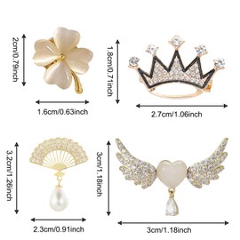 BSITSSS Pack of 4 Brooches for Women, Crystal Four Leaf Clover Brooches, Elegant Brooches for Clothing, Vintage Brooch Pin, Brooch for Scarf, Coat Clothes, Dresses Clip, Synthetic