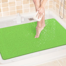 LuxStep Shower Mat Bathtub Mat,24x36 inch, Non-Slip Bath Mat with Drain, Quick Drying PVC Loofah Bathmat for Tub,Shower,Bathroom, Grass Green