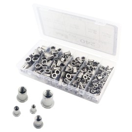GCESSOIRY 240PCS Stainless Steel Rivet Nuts Kit, SAE UNC Threaded Rivet Nuts Assortment (8-32, 10-24, 1/4-20, 5/16-18, 3/8-16), Flat Head Threaded Insert Nuts with Storage Case