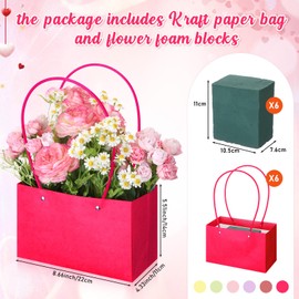 AmazingSpark 6 Set Flower Gift Boxes with Floral Foam Blocks Flower Carrier Bags for Bouquets Paper Bouquet Bags with Handle for Floral Arrangement Graduation Birthday Wedding Party Favor (Colorful)