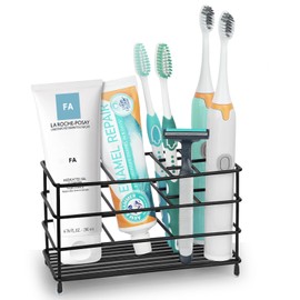 MYITYARD Toothbrush Holders for Bathrooms, 7 Slots 304 Stainless Steel Tooth Brushing Organizer, Tooth Brush Toothpaste Holder for Bathroom Countertop, Black