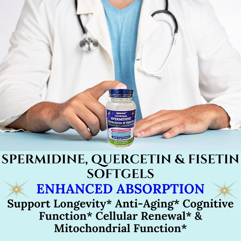 Nikoni Liposomal Spermidine, Quercetin, Fisetin 860mg Supplement for Healthy Aging,