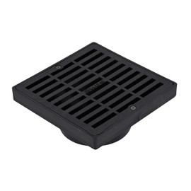 NDS 640 6-Inch Square Grate with Low-Profile Adapter Drain, Connects to 3-Inch and 4-Inch Drain Pipes and Fittings, for Small Lawns, Landscaping and Patios, Plastic, Black