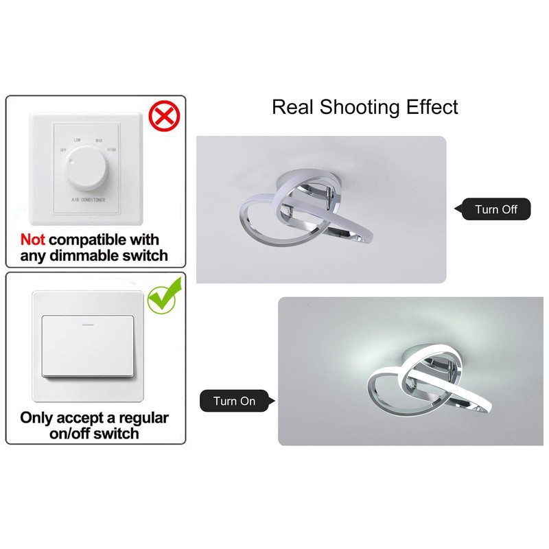 GEADI Modern LED Ceiling Light Fixtures, 20W Chrome Chandelier Lighting,