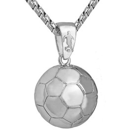 Punk Cool 14k Gold Plated Cubic Zirconia Basketball Football Soccer Hiphop Pendant Stainless Steel Chunky Chain Necklace Sport Fans Birthday Jewelry for Men Women-silver A