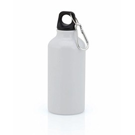 Aluminium Drinking Water Bottle with Screw cap and Carabiner, 400ml (White)