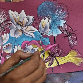 Anna by Anuschka Women’s Original Leather Hand-Painted Hobo Shoulder Bag, Lotus Blossoms