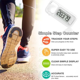 Simple Walking 3D Pedometer, Portable Carabiner Step Counter, Steps Tracker with Neck Lanyard for Seniors Men Women (White)
