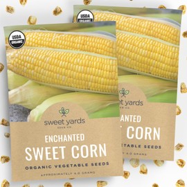 Sweet Yards Seed Co. Organic Enchanted Sweet Corn – Two Seed Packets! – Approx. 30 Open Pollinated Non-GMO Seeds 60 Total