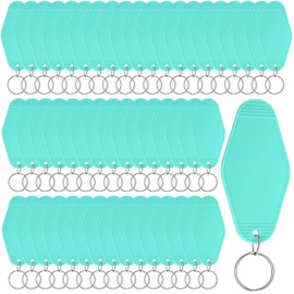 Pinkunn 50 Pcs Blank Motel Keychain Sublimation Vintage Blank Hotel Keychain Bulk for DIY Crafts Ornament(Cyan)