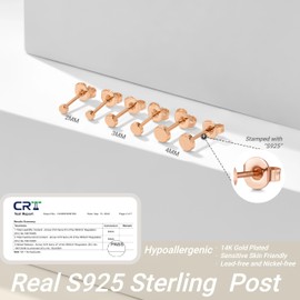 MACACHII Sterling Silver Earrings Set for Women Men, Flat Disc 14K Gold Plated Hypoallergenic Stud Jewellery Cartilage & Tragus Stacks for Multiple Piercings