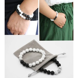 HEDQFM 2pcs 10mm Howlite bracelet Lava Bead Bracelets Natural Volcanic Rock Aromatherapy Essential oil Diffuser Bracelet White Turquoise Yoga Bangle Couples Men Women Gift