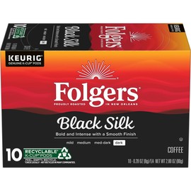 Folgers Black Silk Coffee, Dark Roast, Keurig K-Cup Pods, 10 Count Box (Pack of 6)