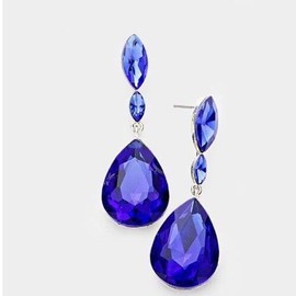 2' Long Silver Royal Blue Dangle Rhinestone Austrian Crystal Pageant Earrings Jewelry Earrings for Women #3298FE4309