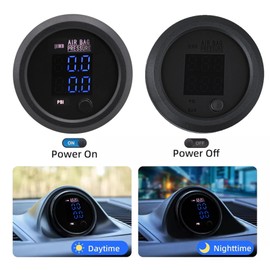 CNRAQR Dual Digital Display Air Pressure Gauge 2-1/16" (52mm) Air Suspension Gauge Kit 0-220 PSI 2PCS 1/8NPT Sensors with 1/4NPT Replacement Fittings for Air Suspension Systems Cars, Suvs and Trucks