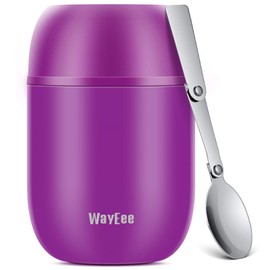 WayEee Food Flask, Stainless Steel King Food Jar with Folding Spoon-450ml (Purple)