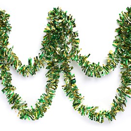 Anderson's Three-Color Metallic Tinsel Twist Garland, Light Green, Green and Gold - 4 inches Wide x 25 ft Long, Parade Float Decorations for Trailer, Metallic Tinsel Garland, Christmas Garland Décor