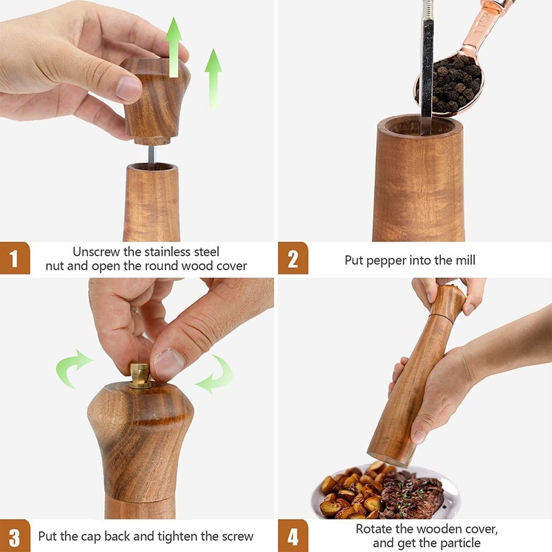 Wooden Salt and Pepper Grinder Set,Manual Salt and Pepper Mill,Acacia