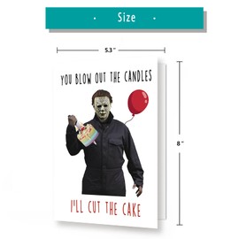 BENNLOOS Horror Themed Birthday Card Decorations for Anyone, Funny Michael Myers Birthday Card for Him Her, Scream Killer Movie Bday Gifts for Best Friend