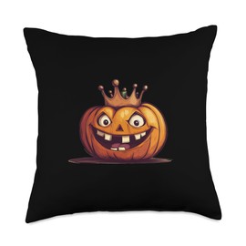 Evil laughing Pumpkin with Crown Outfit for Boys and Girls Throw Pillow