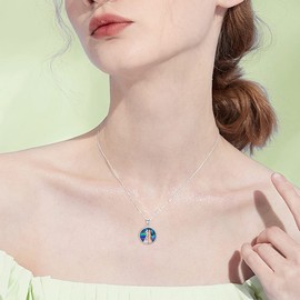 HUKKUN Sister Necklace Sterling Silver Princess Pendant Necklace Abalone Shell Christmas Jewellery Gifts for Women