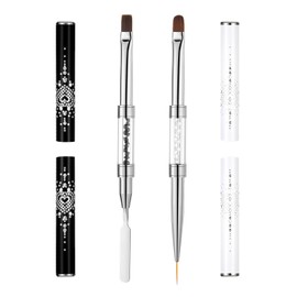 2 Pcs Double Ended Builder Gel Brush, French Tip Hard Gel Brush for Nails, Drawing Liner Brushes for Design Professional Nail Art