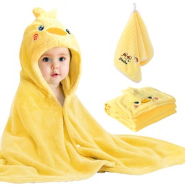Baby Hooded Bath Towel Ultra Absorbent Soft Toddlers Bathrobe Skin Friendly Newborn Blanket Shower Gifts Large 32x48Inch