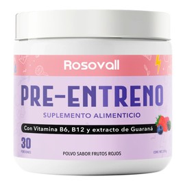 Pre-Entreno, Con Vitamina B6, B12 Y Extracto de Guaraná, Envase con 210 g, 30 Porciones por Envase Rosovall                                           