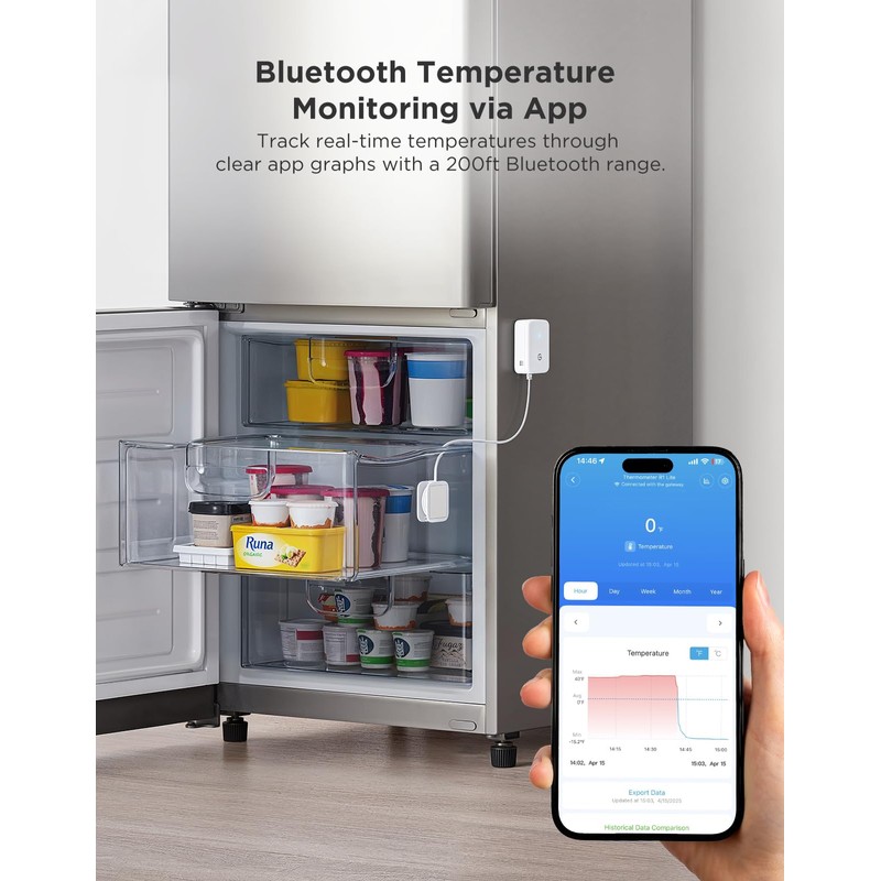 GoveeLife Refrigerator Freezer Thermometer 2 Pack, Bluetooth Temperature Sensor with