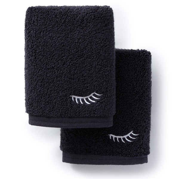 Laguna Beach Textile Co. Plush Zero Twist Supima Cotton Makeup Towels - Pack of 2-730 GSM - 12" x 12" (Black Wink)