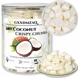 Freeze Dried Coconut Chunks 7oz/200g in Jar | Dehydrated Crunchy Coconut Flakes, No Sugar Added | Plant-Based Snack for Breakfast Desserts Bowls, Treats & Smoothies | Resealable Container