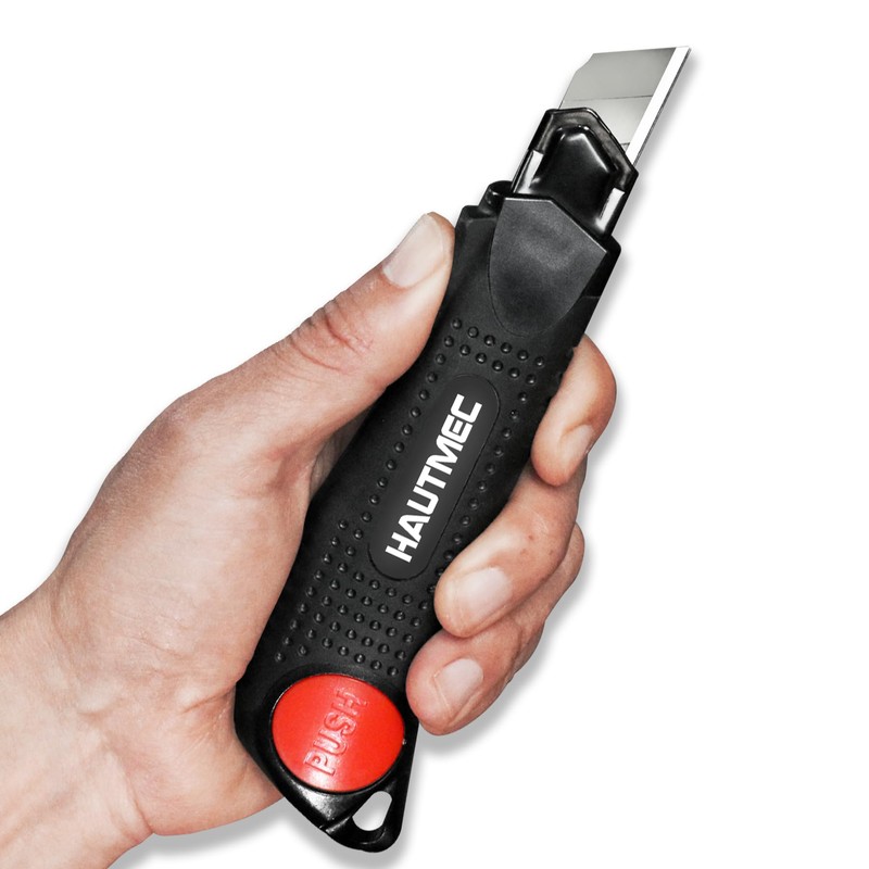 HAUTMEC 18mm Soft Grip Auto-Lock Utility Knife With Red Safety