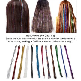 Hair Tinsel Set, Strands with Tool, Hair Tinsel Set, Hair Tinsel Set, Hair Extensions, Sparkling Glitter, Shiny Silk Tinsel, Glitter Hair Tinsel Set, Heat Resistant Accessories for Girls, Women