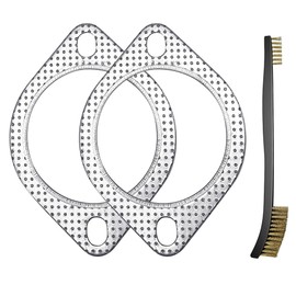 Strongthium 2 Pcs 3 Inch Exhaust Gasket 3-Bolt 77mm Muffler Flange High Temp w/Fire Ring Replacement