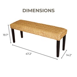 AV CONNECT Acacia Solid Wood Bench with Woven Water Hyacinth Seat, Entryway Bench, Wicker Benches Indoor for Hallway, End of Bed, Kitchen, Rustic Farmhouse Boho (Plait Style - Black Leg)