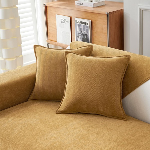 Snycler Yellow Pillow Covers 18x18 inch Set of 2 Chenille