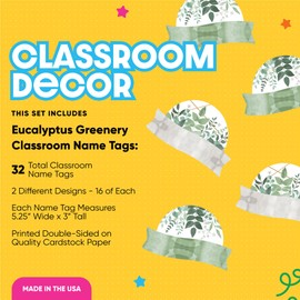 Big Dot of Happiness Eucalyptus Greenery - DIY Blank Paper Desk or Locker Labels - Classroom Name Tags - Set of 32