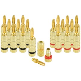 Poppstar 20x High End Banana Plug (3-piece plug), Bananas for speaker cables (up to 4 mm²), 24k gold plated (10x black, 10x red)