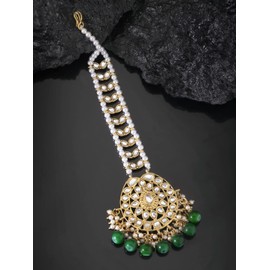 Aheli Faux Kundan Beaded Maang Tikka Head Piece Indian Wedding Ethnic Fashion Jewelry Gift for Women Green