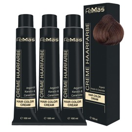 FemMas Hair Colour, Professional Cream Hair Colour with Argan Oil, Keratin & Ceramides, as Permanent Hair Colouring or Tint for Radiant, Durable Colour Results, 3x Dark Blonde Gold 6.3, 100 ml