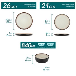 vancasso Plates and Bowls Sets, 18 Pieces Stoneware Dinnerware Sets for 6, Kitchen Dish Set Mircowave and Dishwasher Safe Dinner Set Ceramic Dishware, Light Cream, Series AMBER