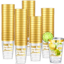 Funnymoom 100 Pcs Thank You for Being Awesome Cup 12 oz Disposable Gold Rimmed Clear Plastic Cups for Party Drinks Appreciation Gifts Cocktail Supplies for School Appreciation Party Favors
