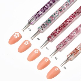 5pcs Nail Art Pen Dot Drill Pen Nail Art Pen Rhinestone Dot Drill Pen Dot Color Pen Nail Art Design Indent Pen Double Head Nail Art Tools Nail Art Supplies (Set of 5 Design Pens)