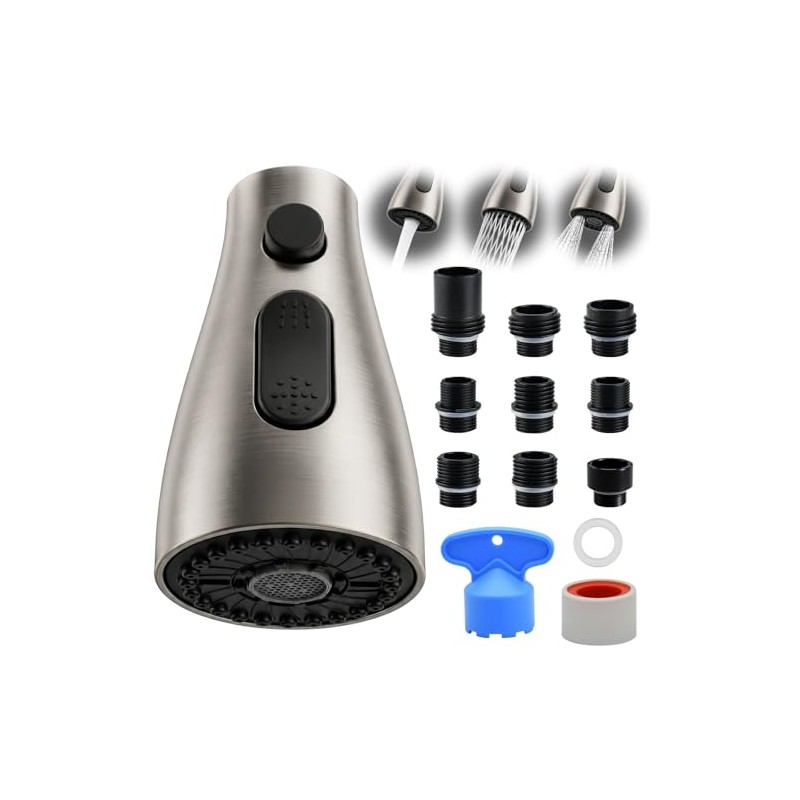 Kitchen Faucet Head Replacement, 3-Function Pull Down Spray Head with
