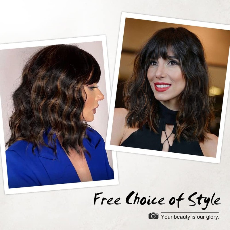 ColorfulPanda women's wig black brown short bob curls wigs