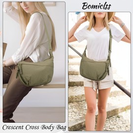 Bomiclss Hobo Crescent Bag Women Crossbody Large Crescent Cross Body Bag Nylon Crossbody Bags for Women Large Green Travel Shoulder Bag Ladies with Adjustable Strap Messenger School Bag (Green)