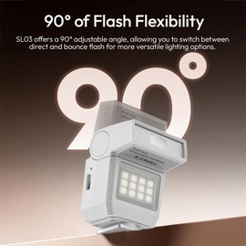 ULANZI SL03 Mini Camera Flash with Video Light, GN8 6500K Camera Speedlite Flash Units, 90° Adjustable, 4 Power Levels (1/8~1/1), Universal Single Contact Hot Shoe for Sony/Canon/Fuji DSLR, White